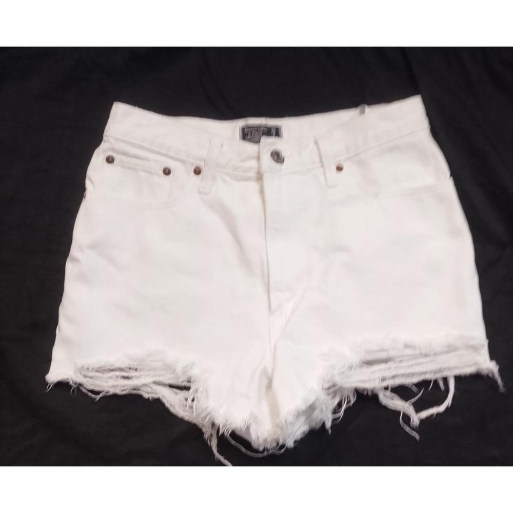 Abercrombie and Fitch Annie hi rise shorts, white, cotton, distressed